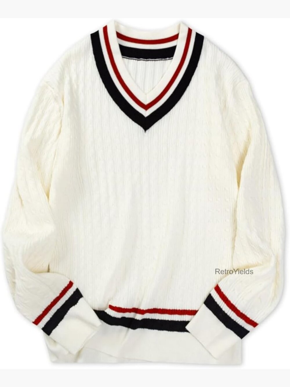 Men's V-Neck Cable Knit Pullover Sweater Long Sleeve Warm